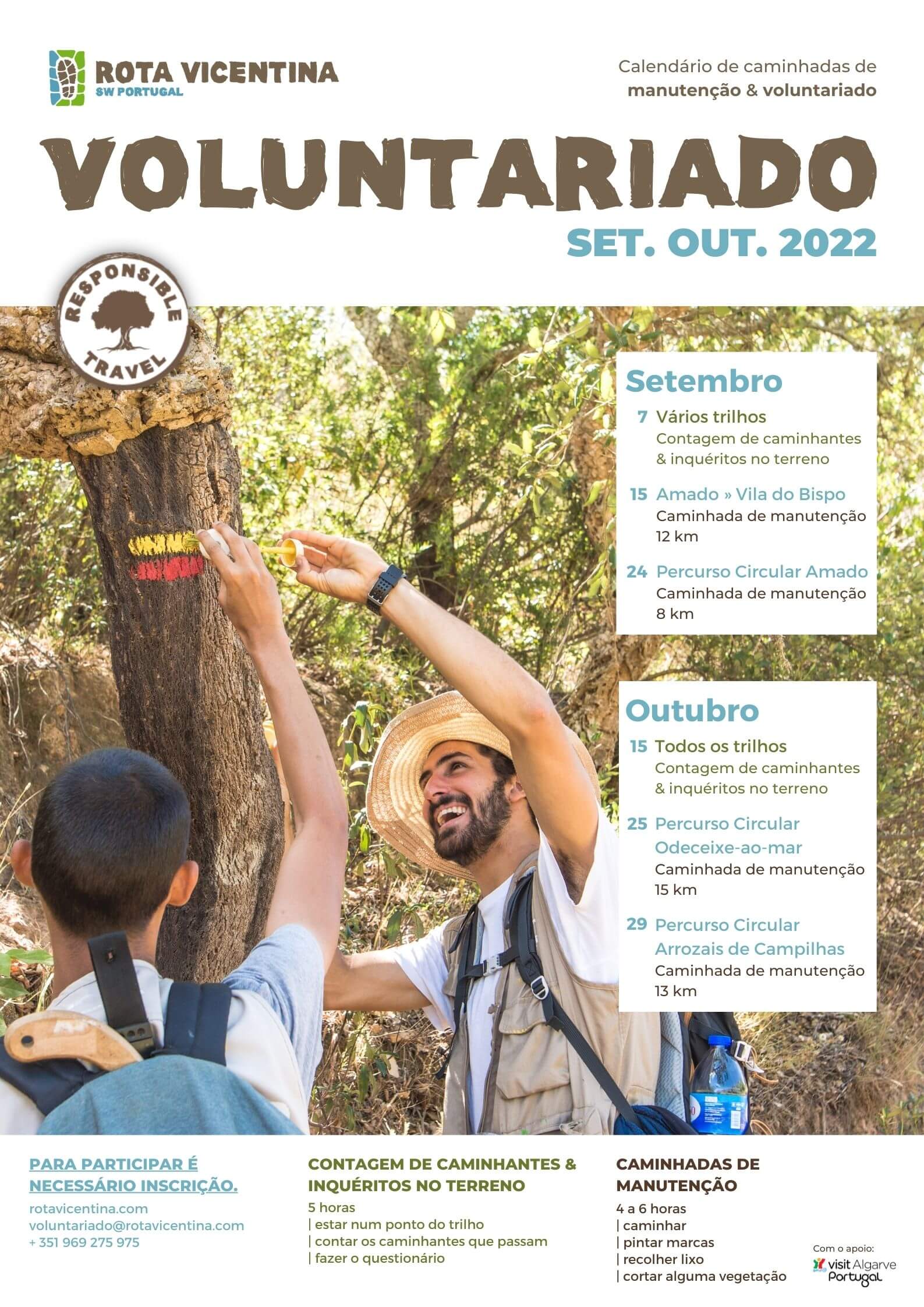 Cartaz Voluntariado Voluntários Setembro Outubro 2022 Caminhadas Walking volunteering Volunteers Poster September October